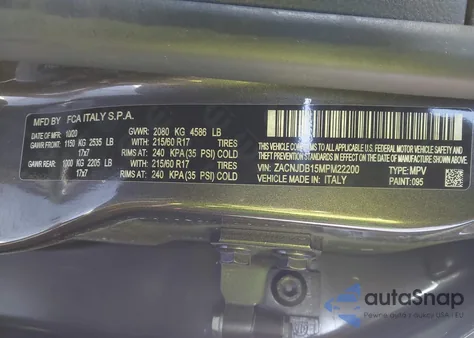 2021 Jeep Renegade Latitude 4X4 из США, поврежденный, VIN ZACNJDB15MPM22200